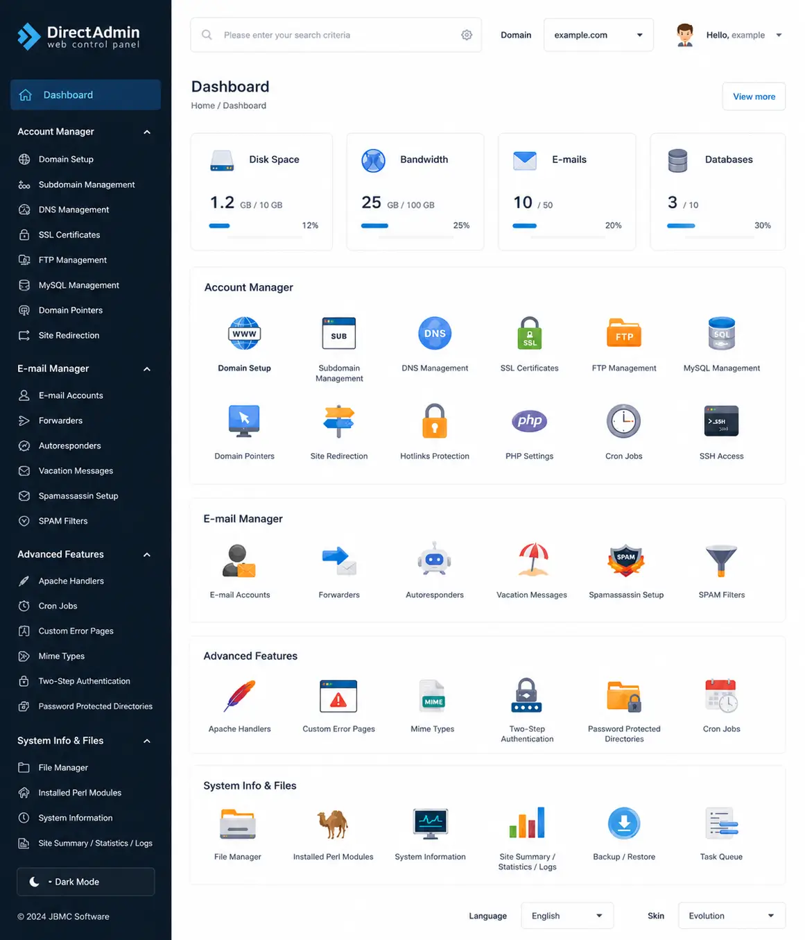 DirectAdmin preview